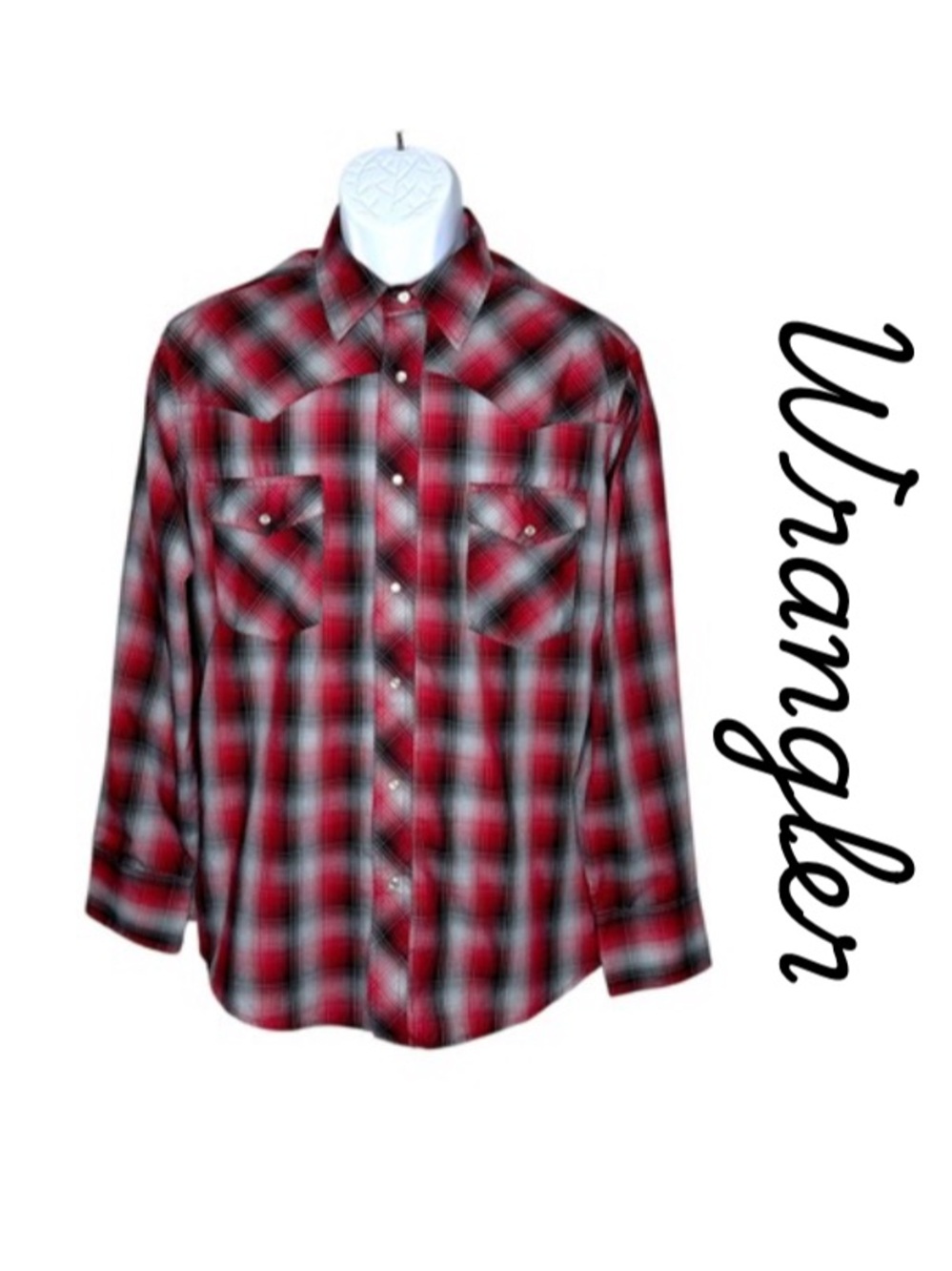 Wrangler Western Pearl Snap Plaid Red Button Down Shirt Mens L Country Cowboy